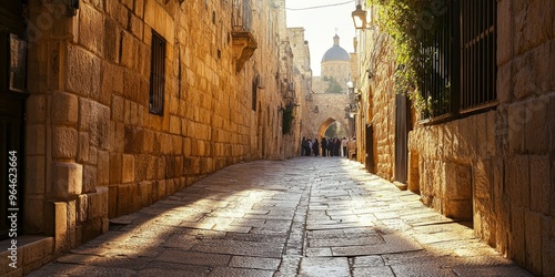 Wallpaper Mural Historic Via Dolorosa in Jerusalem with Christian Pilgrims Walking the Path
 Torontodigital.ca