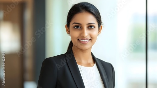 Confident and Poised Indian Business Woman Exuding Grace and Professionalism in Corporate Office Setting