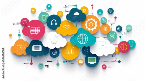 Cloud computing data storage concept with digital icons