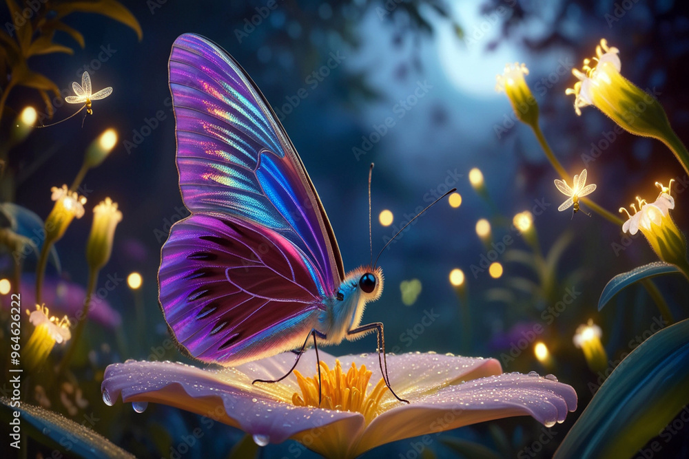 Fototapeta premium Beautiful AI Generated butterfly on blossom
