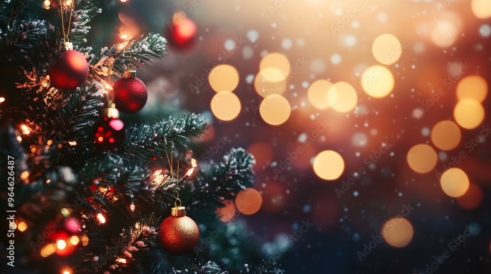 A beautifully decorated Christmas tree with red ornaments and warm bokeh lights in the background, evoking holiday spirit. A beautifully decorated Christmas tree with red ornaments and warm bokeh lights in the background, evoking holiday spirit.