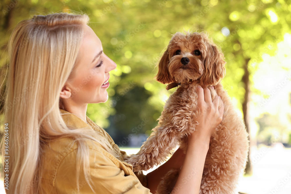 Beautiful young woman with cute dog in park Beautiful young woman with cute dog in park