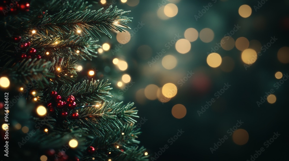 A close-up of a Christmas tree with twinkling lights and festive decorations, creating a warm holiday atmosphere. A close-up of a Christmas tree with twinkling lights and festive decorations, creating a warm holiday atmosphere.
