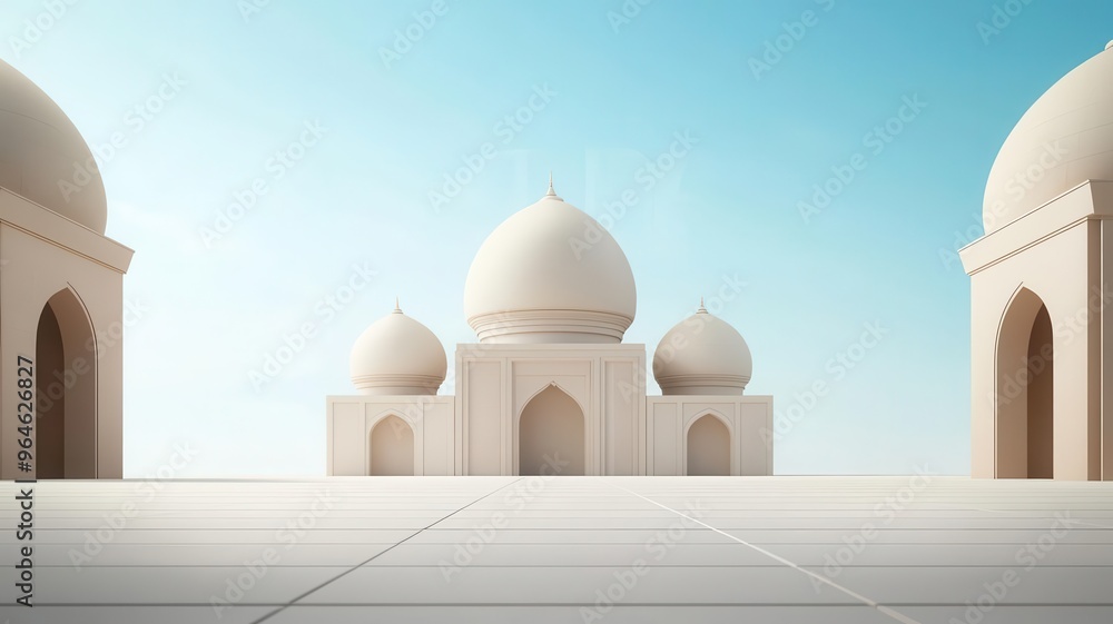 Indian palace, intricate architecture with domes and arches, 3D illustration Indian palace, intricate architecture with domes and arches, 3D illustration