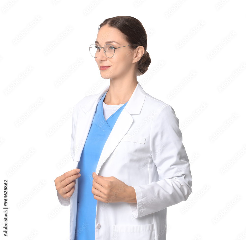 Nurse in medical uniform on white background