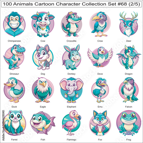 Animals Cartoon Character Collection Set of 100 Isolated Animals Part 2