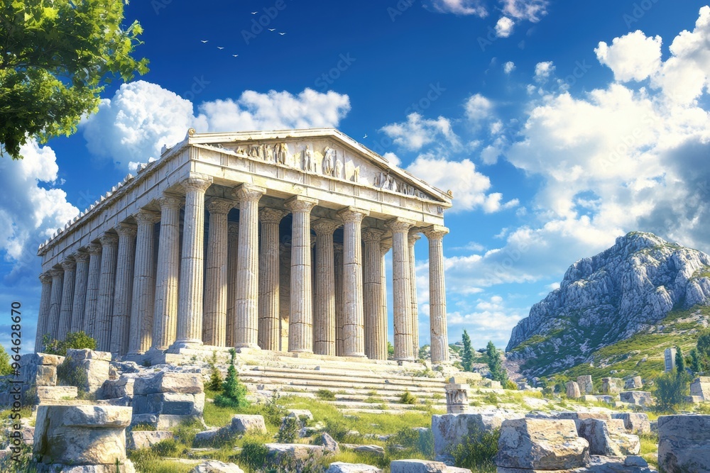Fototapeta premium The Vintage Greek Roman temple timeless style beauty and graceful columns inspire artists and reflect a universal pursuit of elegance.