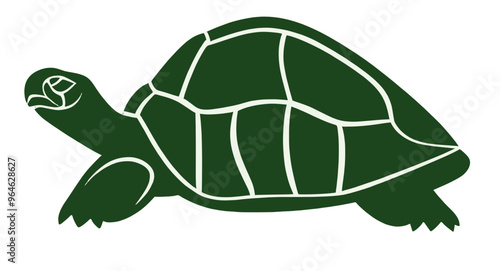 Simple green tortoise silhouette illustration, minimalistic turtle icon design with shell outline