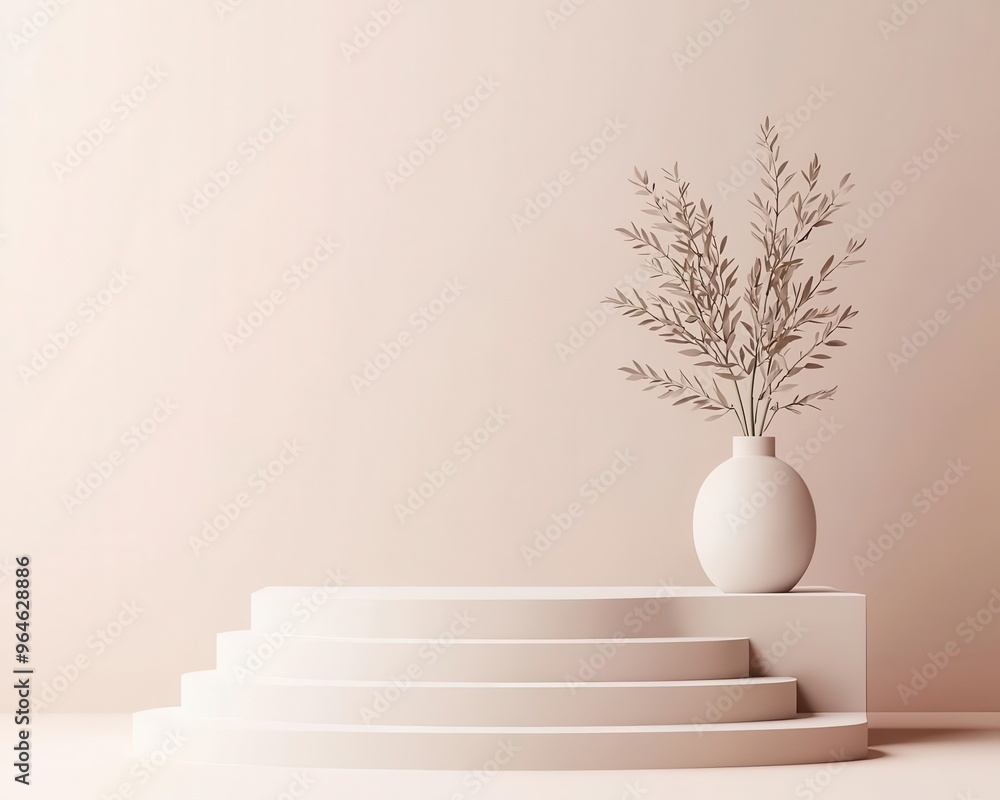 Fototapeta premium Paper fold podium with stepped platform, muted color tones, 3D illustration