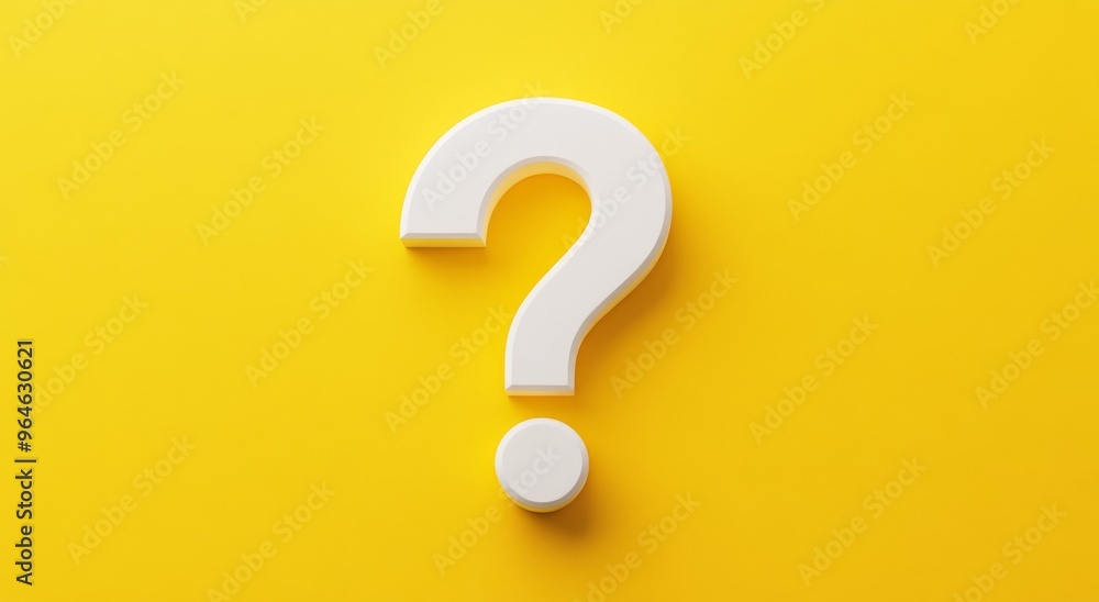White question mark on vibrant yellow background symbolizing curiosity and questions White question mark on vibrant yellow background symbolizing curiosity and questions