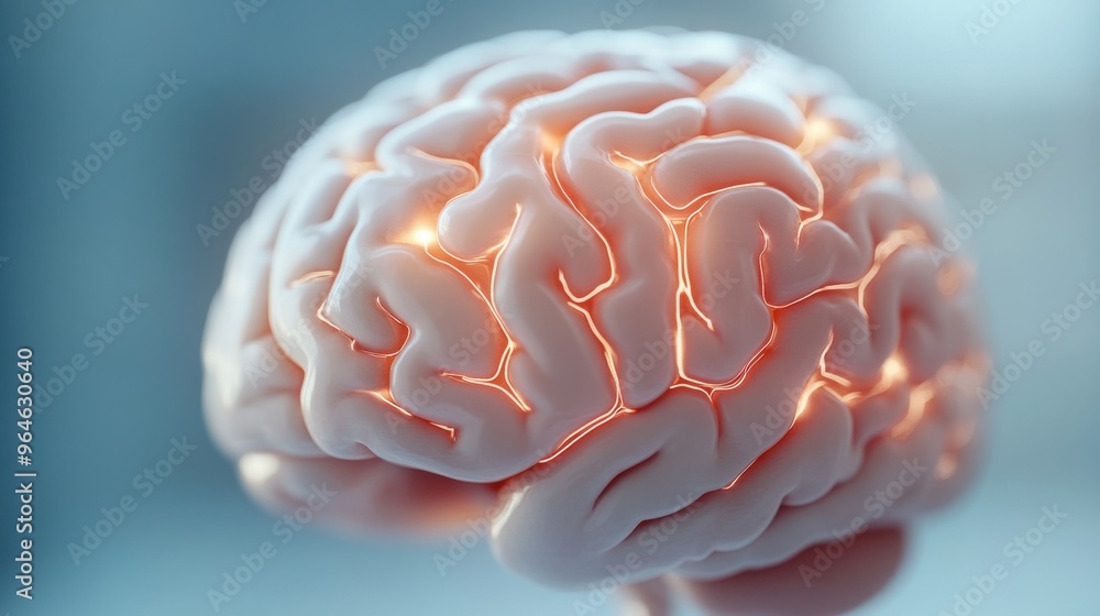 A close up of a human brain with glowing lights, AI A close up of a human brain with glowing lights, AI