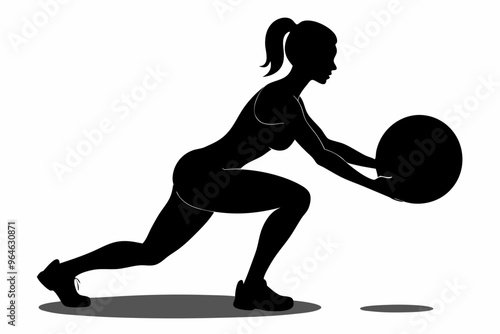 Woman fitness medicine ball exercise silhouette vector illustration
