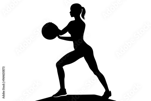 Woman fitness medicine ball exercise silhouette vector illustration
