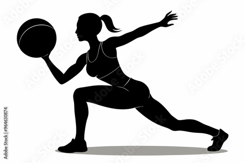 Woman fitness medicine ball exercise silhouette vector illustration
