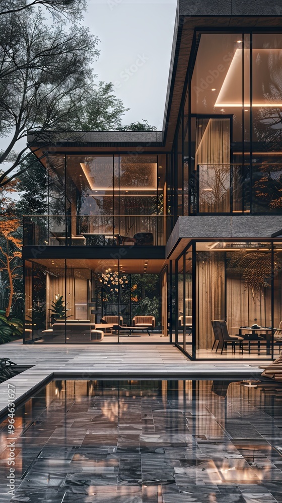 Minimalist urban villa with large, open spaces. Minimalist urban villa with large, open spaces.