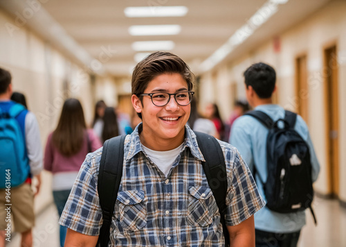 Happy chubby student with glasses
