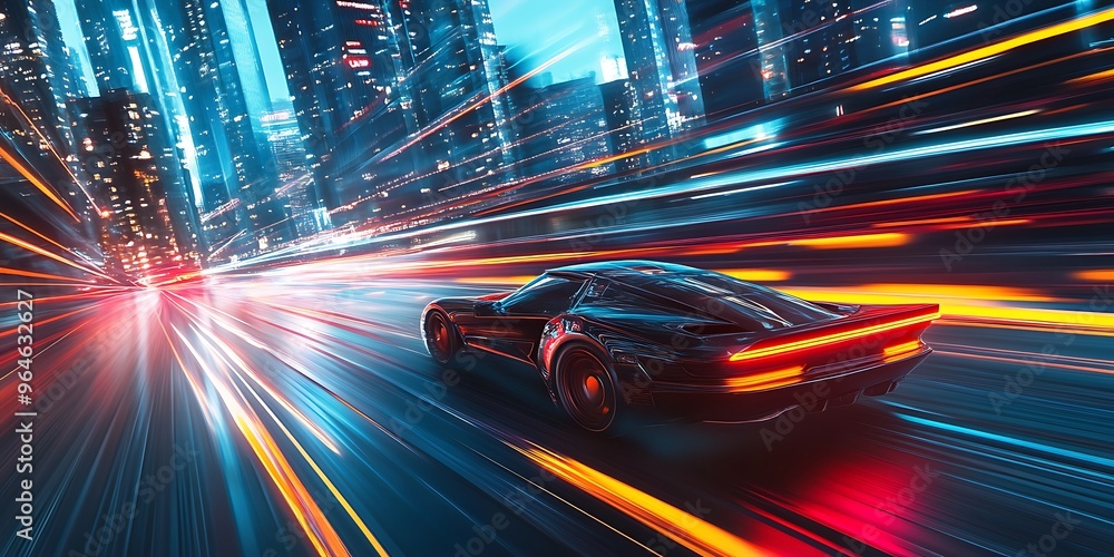 A car speeds through a vibrant city at night neon , with blurred lights creating streaks of color.
A car speeds through a vibrant city at night neon , with blurred lights creating streaks of color.
