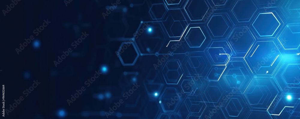 Blue technology background with hexagonal pattern and glowing digital elements in a futuristic design Blue technology background with hexagonal pattern and glowing digital elements in a futuristic design
