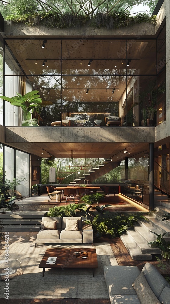 Minimalist urban villa with large, open spaces. Minimalist urban villa with large, open spaces.
