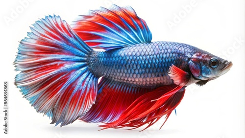 Elegant betta fish with flowing red and blue fins, isolated on white photo