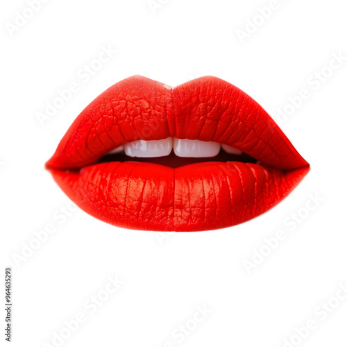 Lips in red color on transparent background 