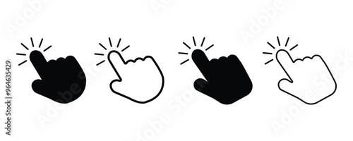 Hand cursor icon set vector. hand cursor icon click. cursor sign and symbol. Clicking cursor, pointing hand clicks icons.