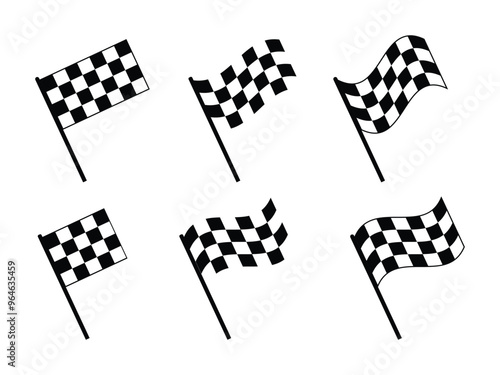 Racing flag icon set. Checkered flag for car racing, Race flag, checkered, sports, car, moto.  set start and finish crossed sport racing flags,