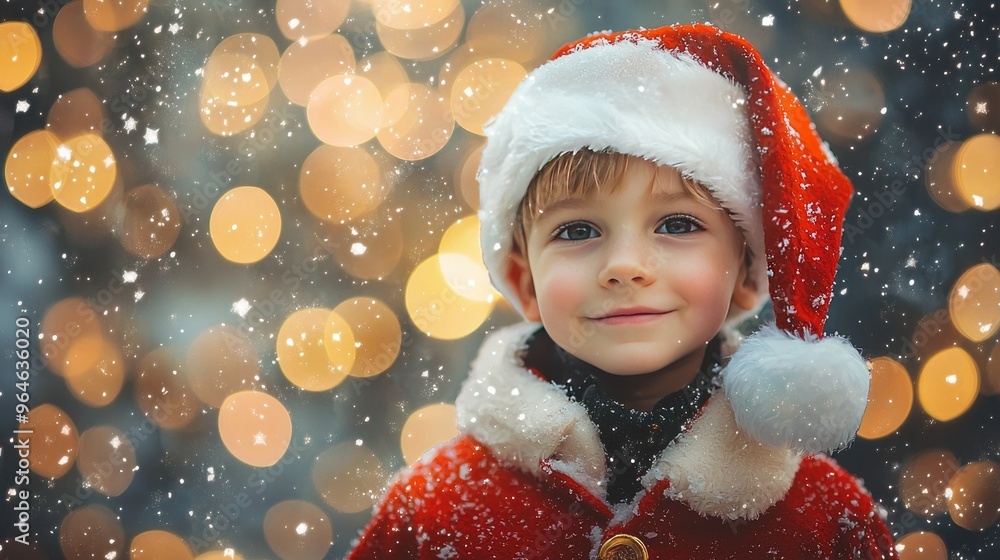 a child in a Santa Claus costume. Selective focus a child in a Santa Claus costume. Selective focus