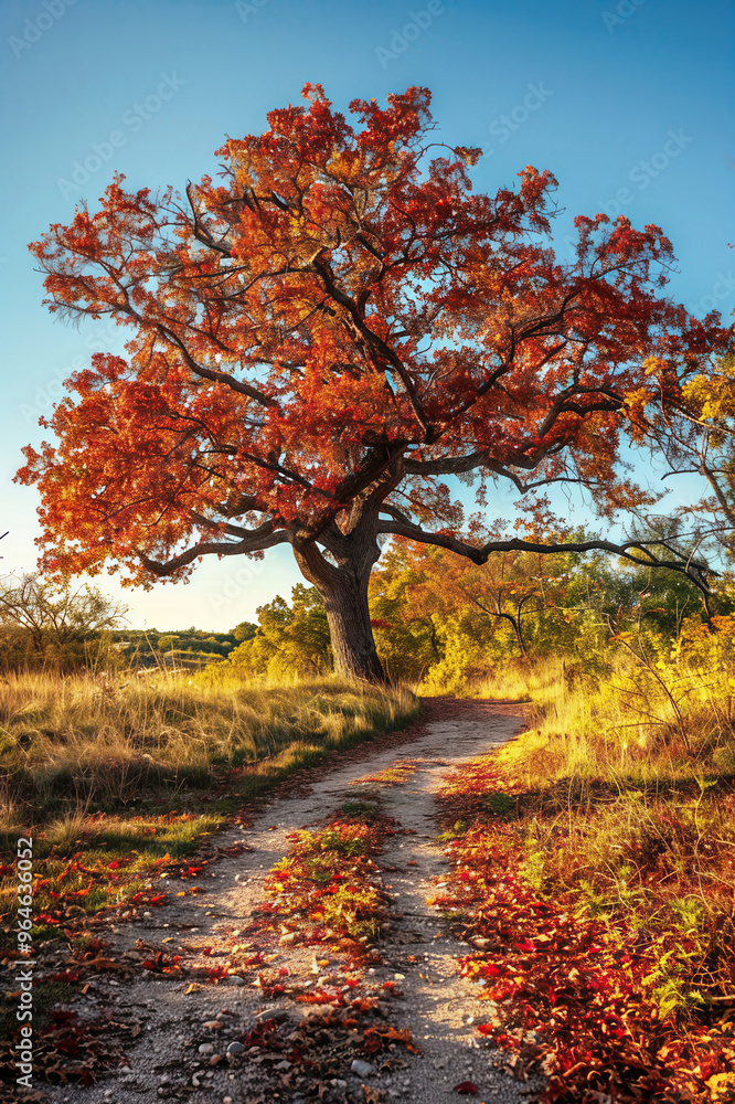 Fototapeta premium Large oak tree with vibrant autumn leaves