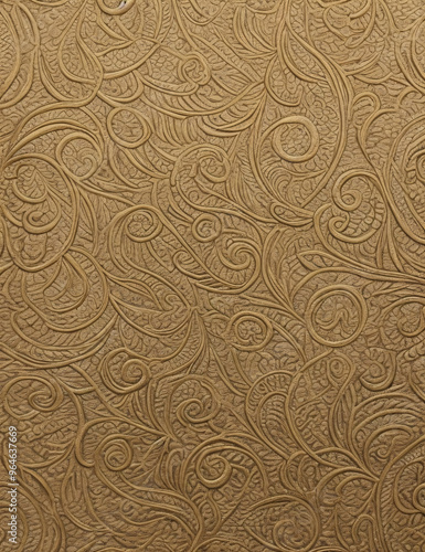 Exquisite golden color wallpaper texture, decorated colorful yellow ornate patterns paper detailed macro closeup photography