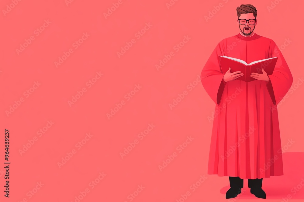 Fototapeta premium Man in a red robe singing from a book.