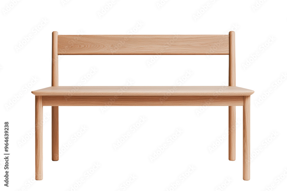 Minimalist wooden bench with a natural finish and backrest, offering a simple yet stylish design. Perfect for adding warmth and functionality to any space. Isolated on transparent background, png. Minimalist wooden bench with a natural finish and backrest, offering a simple yet stylish design. Perfect for adding warmth and functionality to any space. Isolated on transparent background, png.