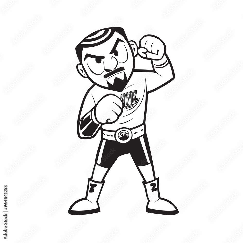 boxer ready to fight on white background. doodle art boxer ready to fight on white background. doodle art