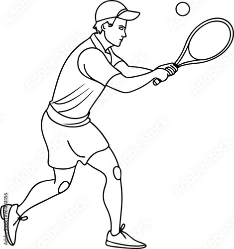 tennis player line art vector illustration