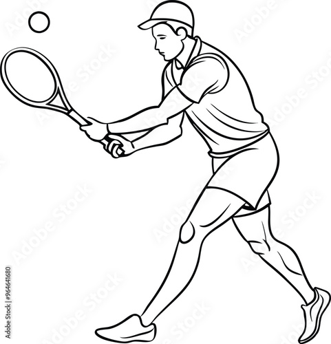 tennis player line art vector illustration