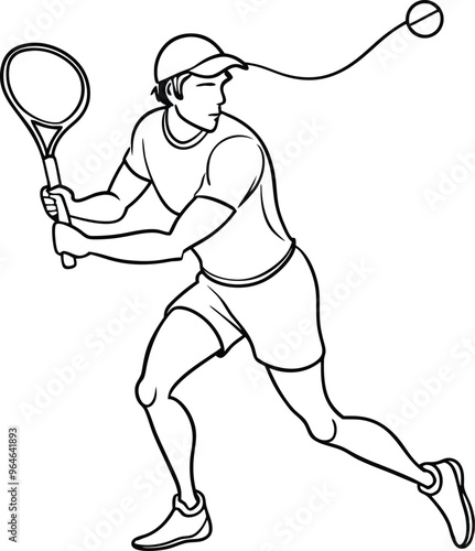 tennis player line art vector illustration