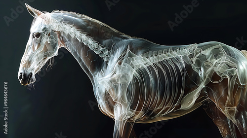 Equine Neurology: Creative Illustration of Humanoid Torso with Horse's Body Interpreting Neurological MRI Scans
