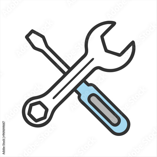 Car Repair Icon with Wrench in Blue and Gray