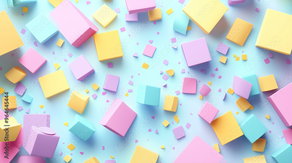 Colorful 3D Geometric Shapes Falling In A Light Blue Background Colorful 3D Geometric Shapes Falling In A Light Blue Background