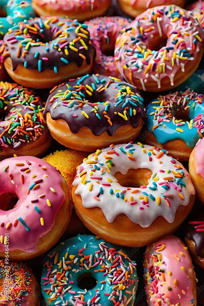 Delicious doughnuts or donuts with sprinkles Delicious doughnuts or donuts with sprinkles