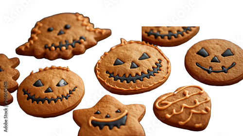 Halloween ginger biscuits closeup. horizontal top view copy space