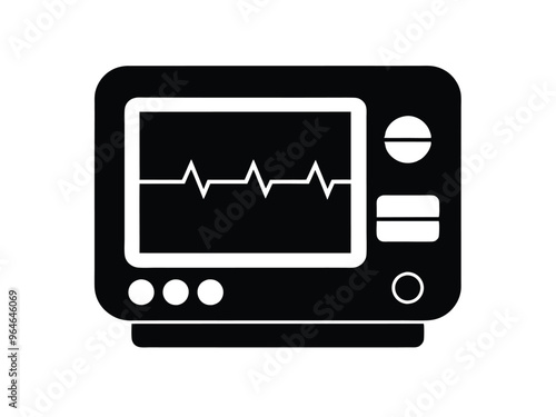 ECG Monitor Icon with Heartbeat Line in Black Silhouette