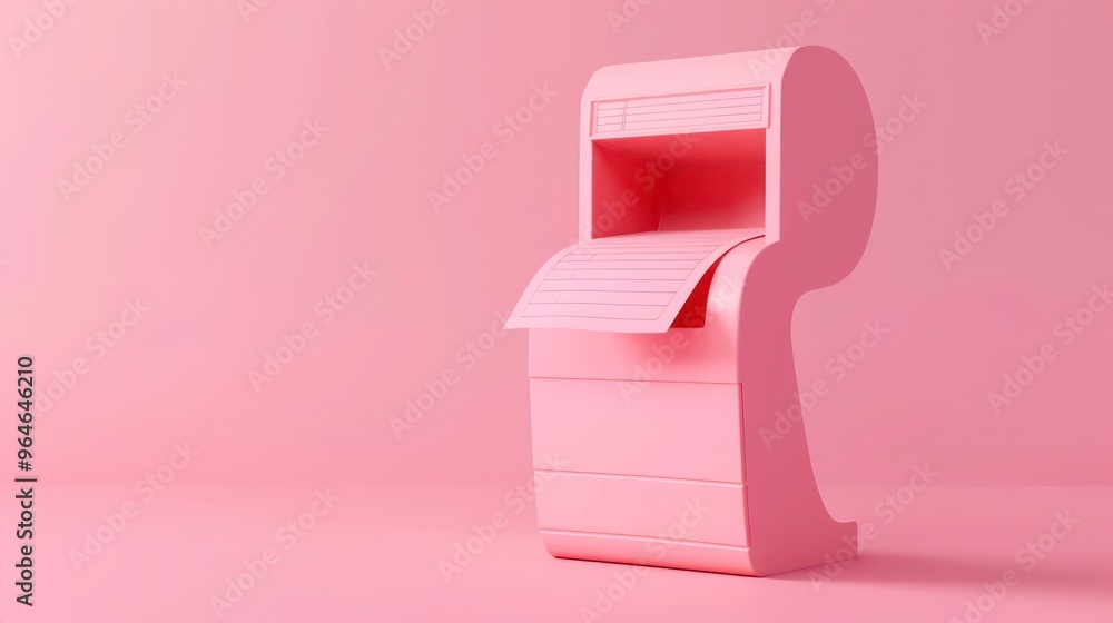 Pink 3D rendered model of a cash register with a receipt. Pink 3D rendered model of a cash register with a receipt.