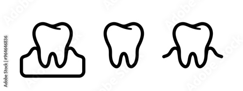 Tooth gum icon set. Teeth with gum symbol. Dentist logo vector illustration. Toothache sign. Teeth gum disease pictogram. Tooth root dental concept.
