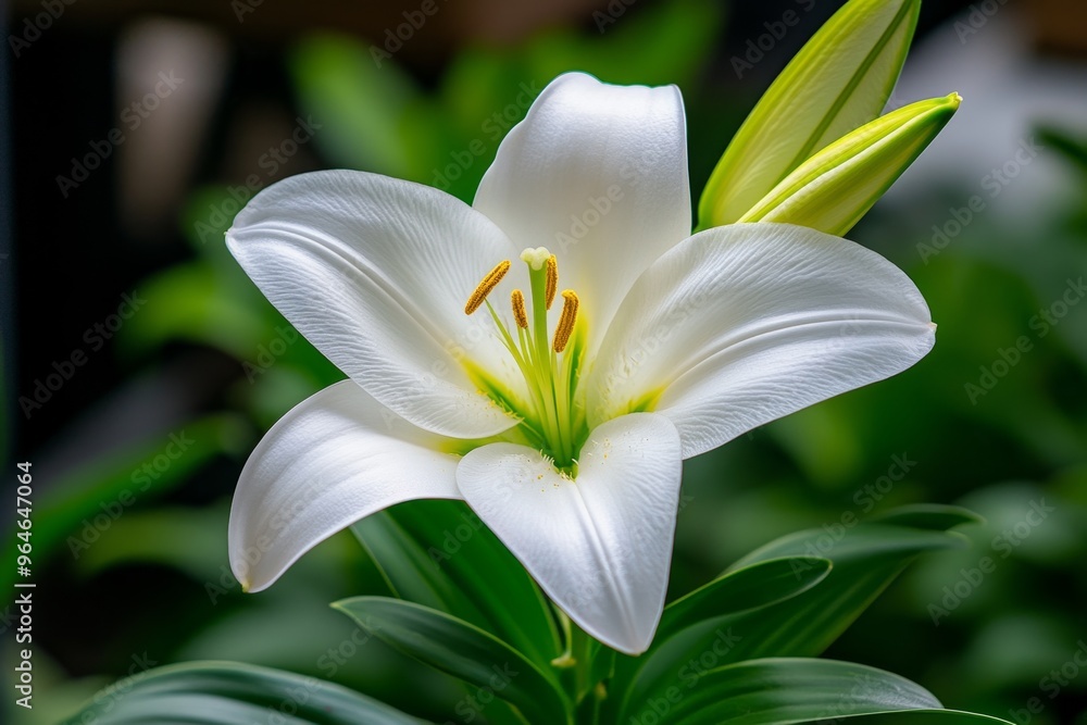 Easter lily in full bloom standing proudly in a church or garden, symbolizing purity and renewal Easter lily in full bloom standing proudly in a church or garden, symbolizing purity and renewal