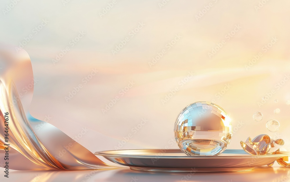 Ethereal Pastel 90s Disco Ornament on Silver Plate - Nostalgic Minimalistic Christmas Decor in Soft Lighting and High Definition Ethereal Pastel 90s Disco Ornament on Silver Plate - Nostalgic Minimalistic Christmas Decor in Soft Lighting and High Definition