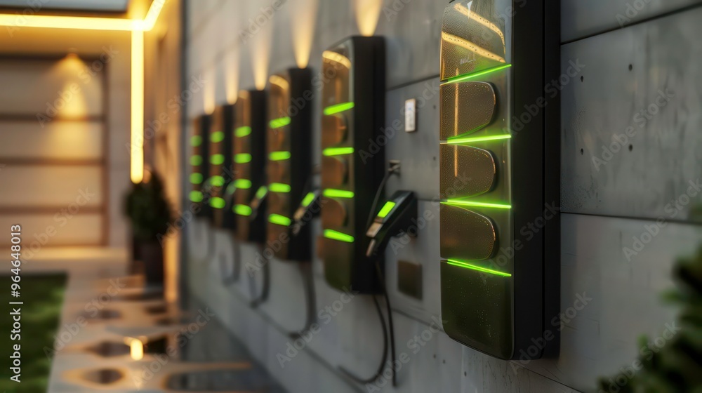 Modern home with charging stations and green LED lights. Modern home with charging stations and green LED lights.