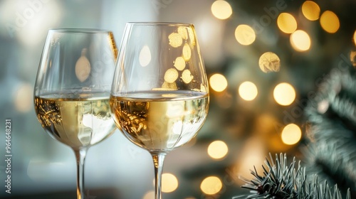 two glasses with wine christmas concept. Selective focus