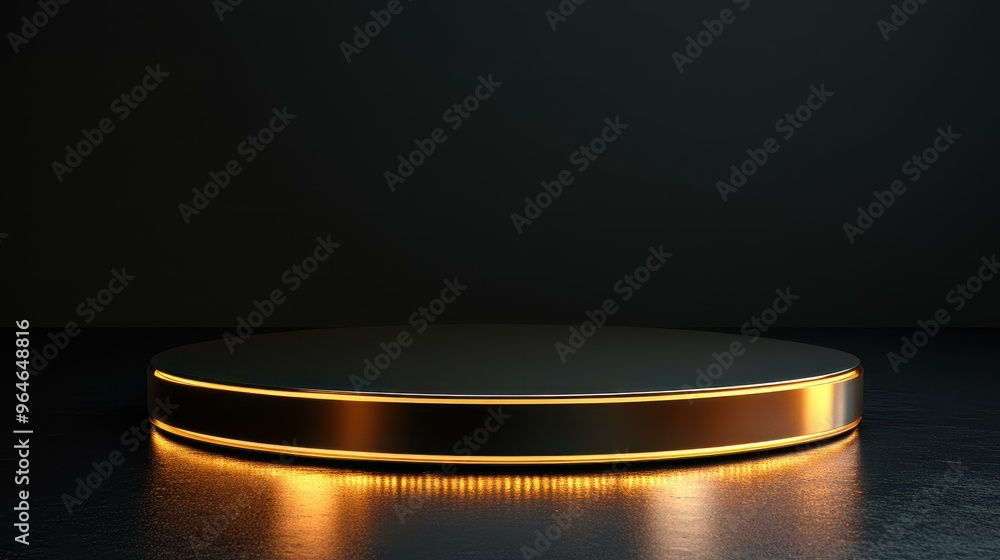 A sleek, black platform with glowing orange edges against a dark background, suitable for showcasing products, technology displays, or futuristic concepts, A sleek, black platform with glowing orange edges against a dark background, suitable for showcasing products, technology displays, or futuristic concepts,