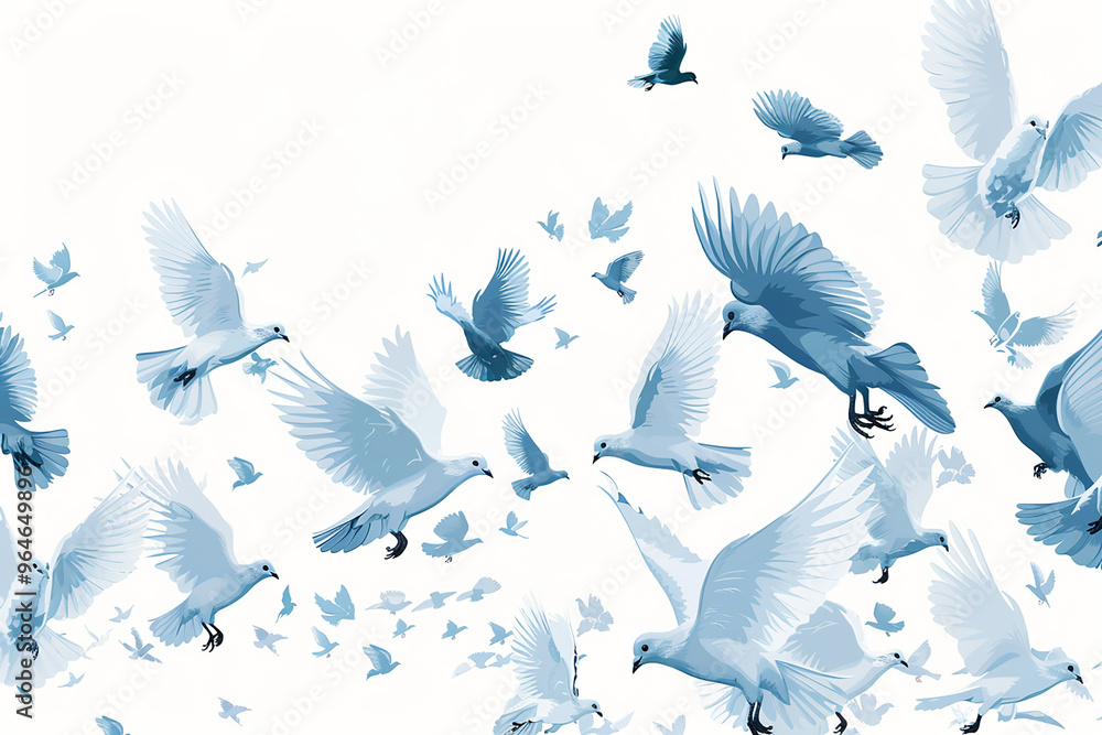 Seamless vector pattern featuring birds, butterflies, and fish in flight against a blue sky, with a natural and artistic design suitable for wallpaper or decoration Seamless vector pattern featuring birds, butterflies, and fish in flight against a blue sky, with a natural and artistic design suitable for wallpaper or decoration